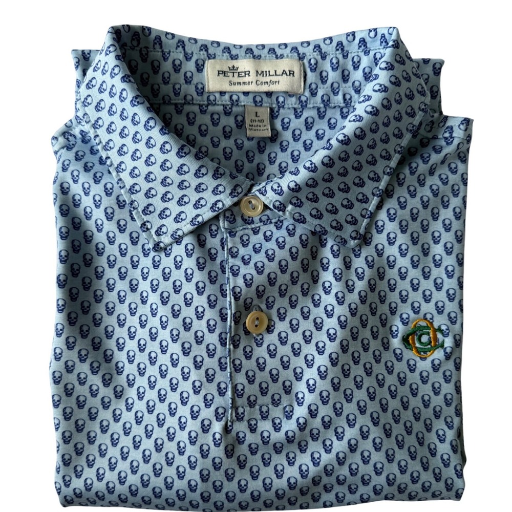 PETER MILLAR Youth Summer Comfort Golf Polo All Over Skull Print, Size L (11-12)